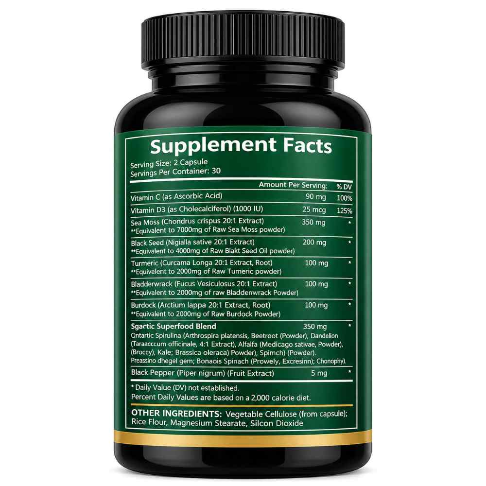 Sea Moss Capsules 19445mg with Black Seed Oil & Ashwagandha, 60 Count