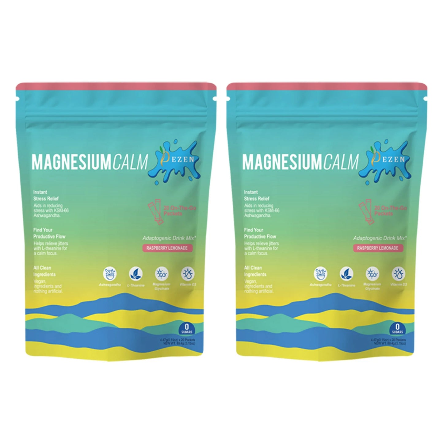 DEZEN Calm Magnesium Powdered Drink Mix with L Theanine, Ashwagandha, Magnesium Glycinate, Vitamin D, 20 Packets Each for Sleep & Anxiety Relief