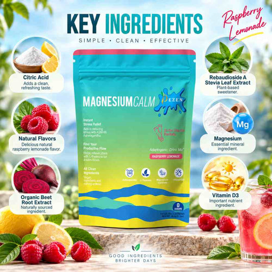 DEZEN Super Calm Magnesium Powder Drink Mix | Raspberry Lemonade | 20 Sachet Each