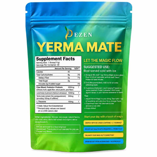 DEZEN Yerba Mate Herbal Tea | Peach Mango Flavor Prebiotics and Probiotics Supplements