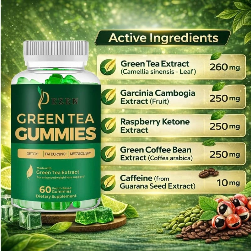 Fat Burner Green Tea Gummies, Metabolism & Energy Support Supplement, Weight Management Gummies