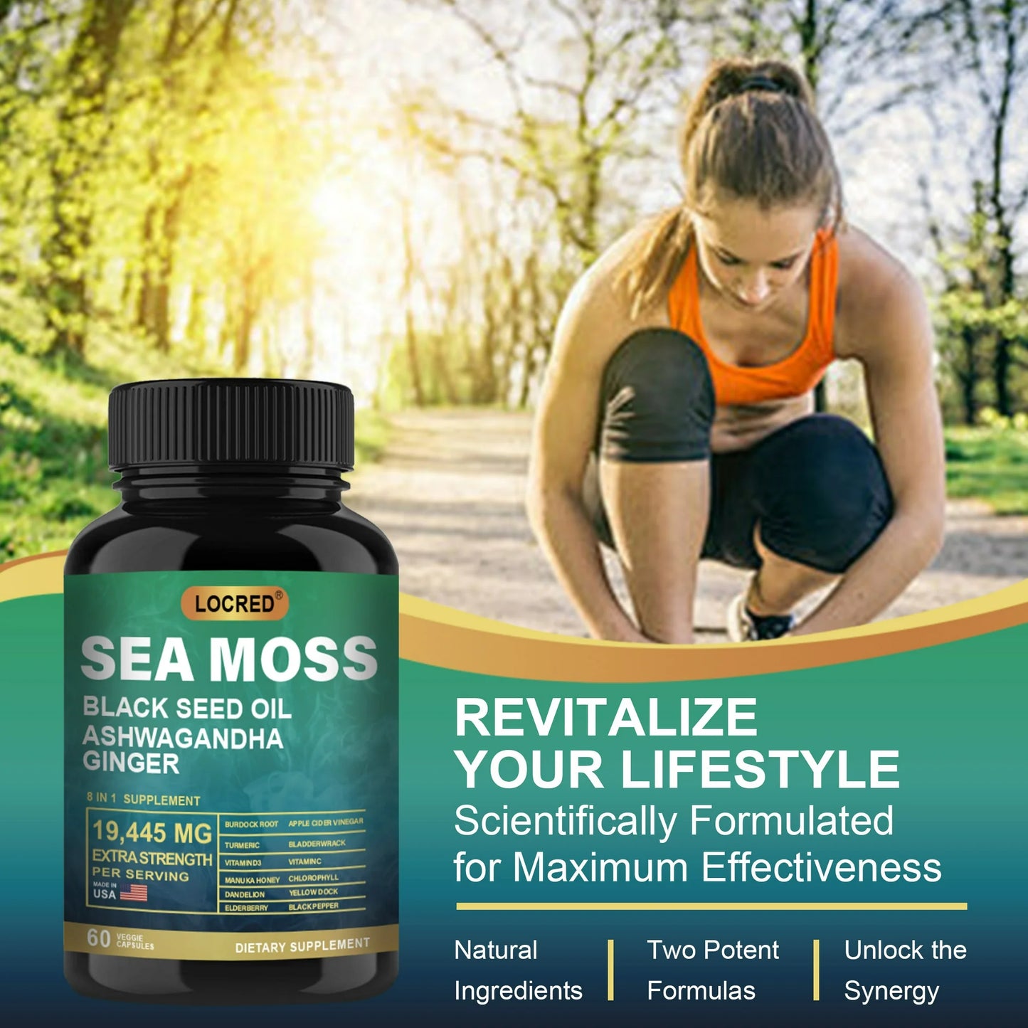 Shilajit 15250mg & Sea Moss 19445mg Combo Pack - 60 Count Each with Black Seed Oil, Ashwagandha, Ginger, Rhodiola Rosea for Enhanced Energy Stress Relief & Immune Support