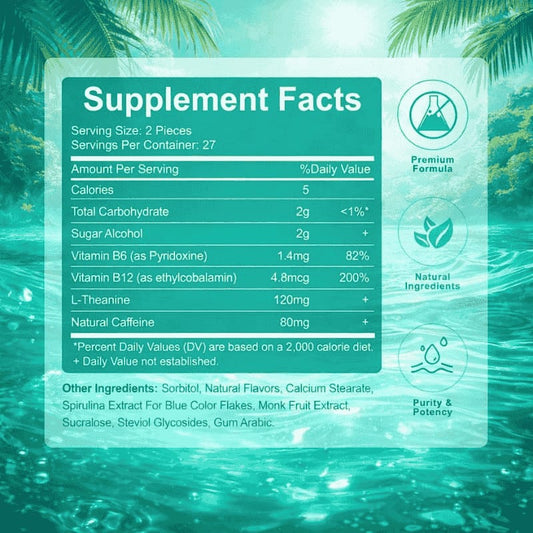 DEZEN Neuro Energy & Focus Gum - Natural Caffeine Gum & Nootropic Energy Supplement with L-Theanine & B Vitamins 54 Pcs in Each