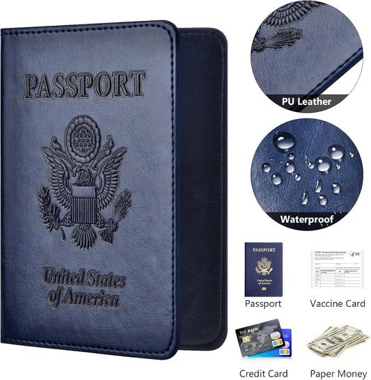 DEZEN Passport Holder with Vaccine Card Holder, PU Leather, Waterproof