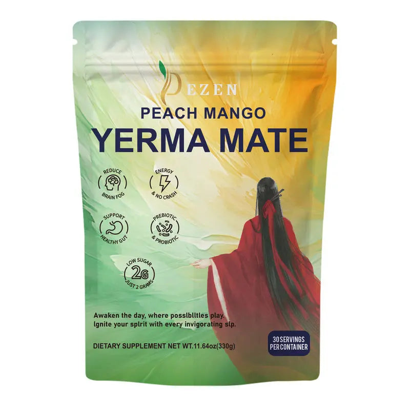 DEZEN Yerba Mate Tea Bags Peach Mango Prebiotics and Probiotics Supplements DEZEN