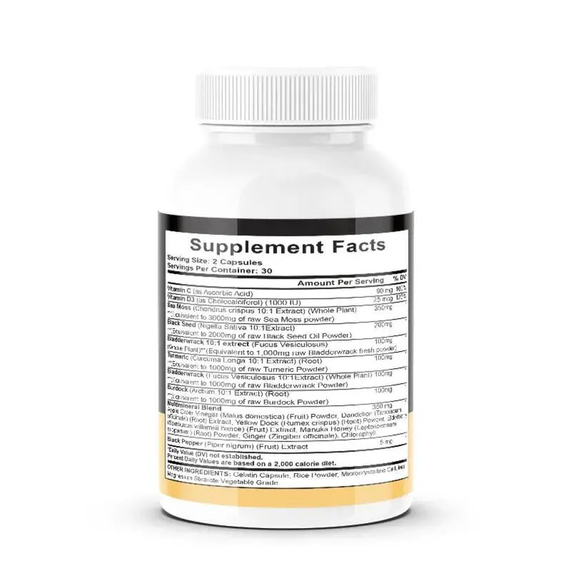 Organic Sea Moss Capsules with Black Seed Oil | Bladderwrack Turmeric | Vitamins C and D3 DEZEN