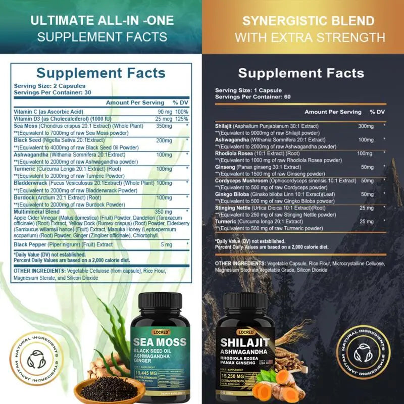 Sea Moss and Shilajit | Combo Pack Pure Himalayan Shilajit and Organic Sea Moss Capsule DEZEN