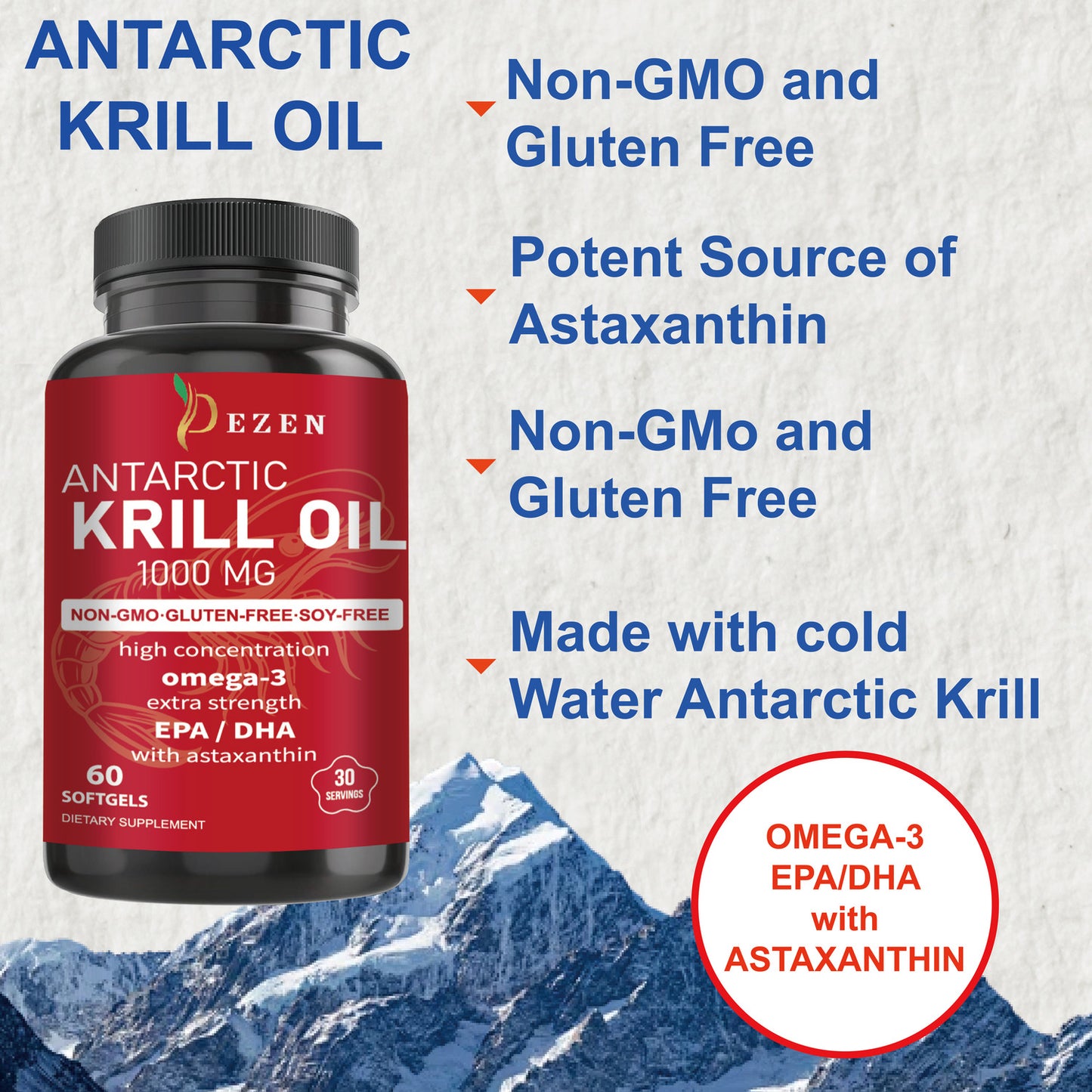 DEZEN Pure Himalayan Shilajit & Krill Oil Softgels with Omega 3 for Supports Energy, Cognitive Function, Immune & Heart Health, 60 Count Each