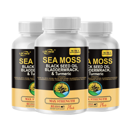 2Pcs Organic Sea Moss Capsules with Black Seed Oil, Bladderwrack &amp; Burdock, Vitamins C & D3, Turmeric for Digestive Health & Improves Energy &amp; Stamina