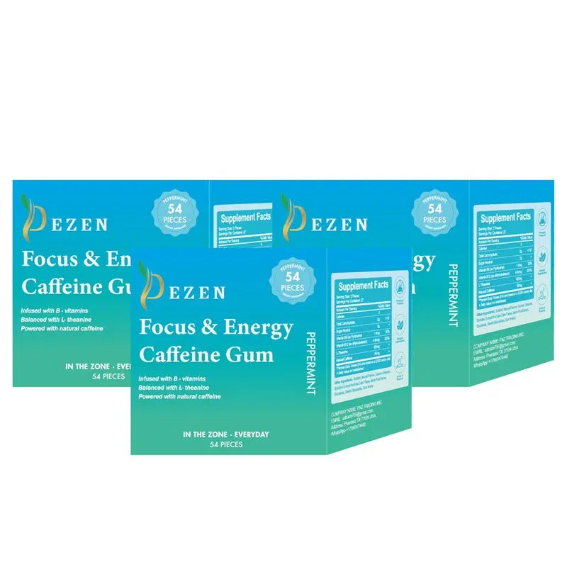 Caffeine Gum DEZEN Mint Energy Gum 54 Pcs Peppermint Flavor DEZEN