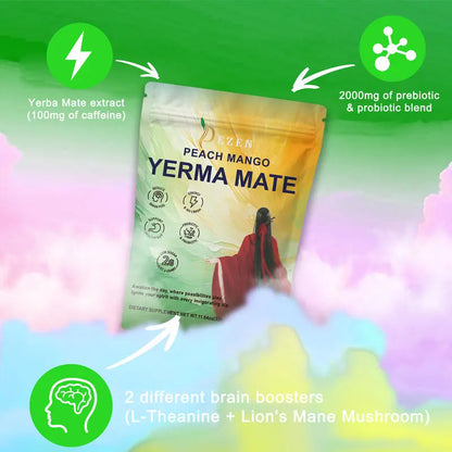 DEZEN Yerba Mate Tea Bags Peach Mango Prebiotics and Probiotics Supplements DEZEN