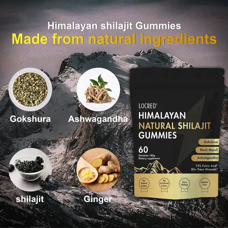 Pure Himalayan Shilajit Gummies with Ashwagandha, Ginger, Turmeric, Ginseng, 60 Count Each DEZEN