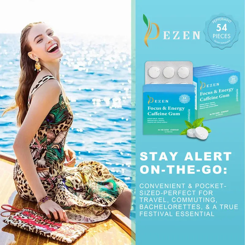 Caffeine Gum DEZEN Energy Mint Gum 54 Pcs Peppermint Flavor DEZEN