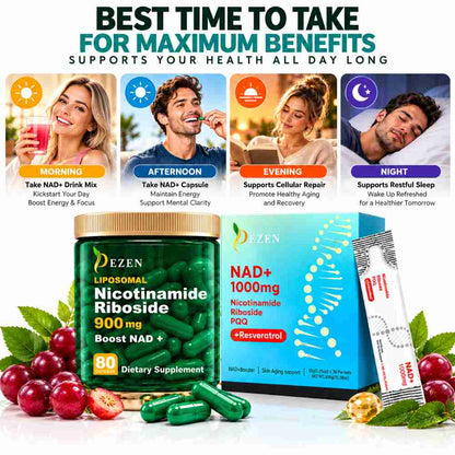 NAD+ Capsules & NAD Liquid Sachet Combo,  Liposomal Nicotinamide Riboside (NR)