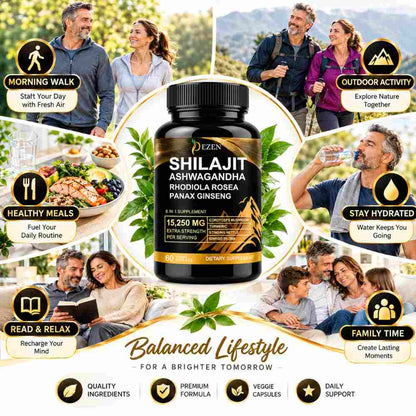 DEZEN Shilajit Capsules 15250mg with Ashwagandha, Ginseng Rhodiola, 60 Count