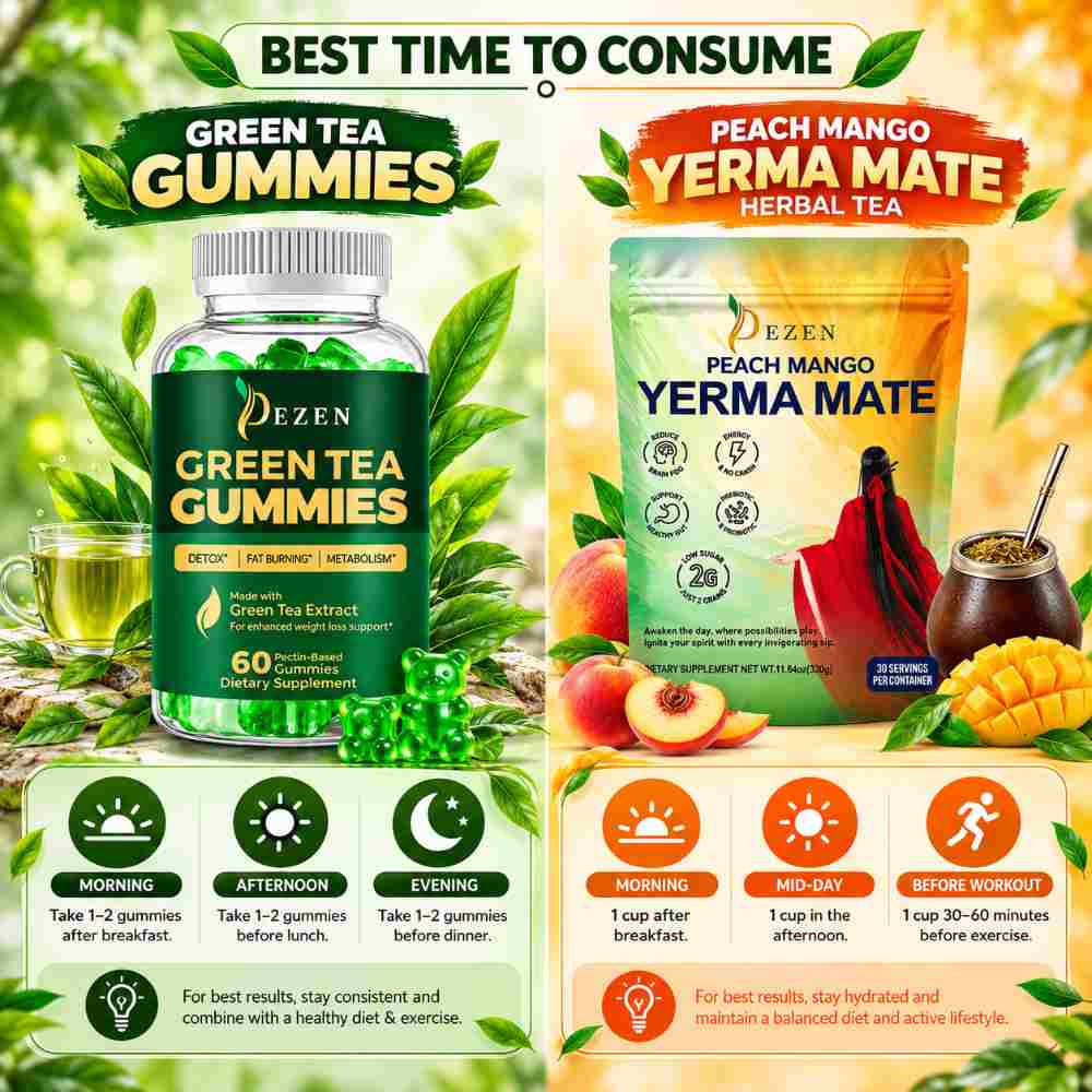 Yerba Mate Tea Powder (Peach Mango) + Green Tea Gummies (Apple) Combo