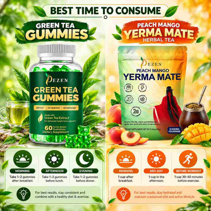 Yerba Mate Tea Powder (Peach Mango) + Green Tea Gummies (Apple) Combo