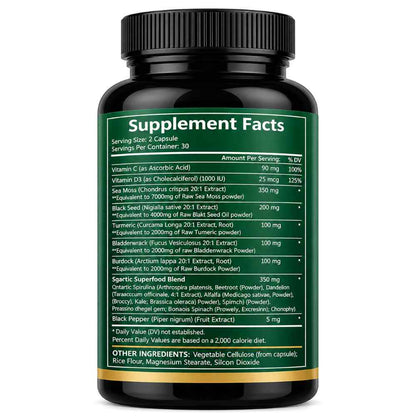 Sea Moss Capsules 19445mg with Black Seed Oil & Ashwagandha, 60 Count