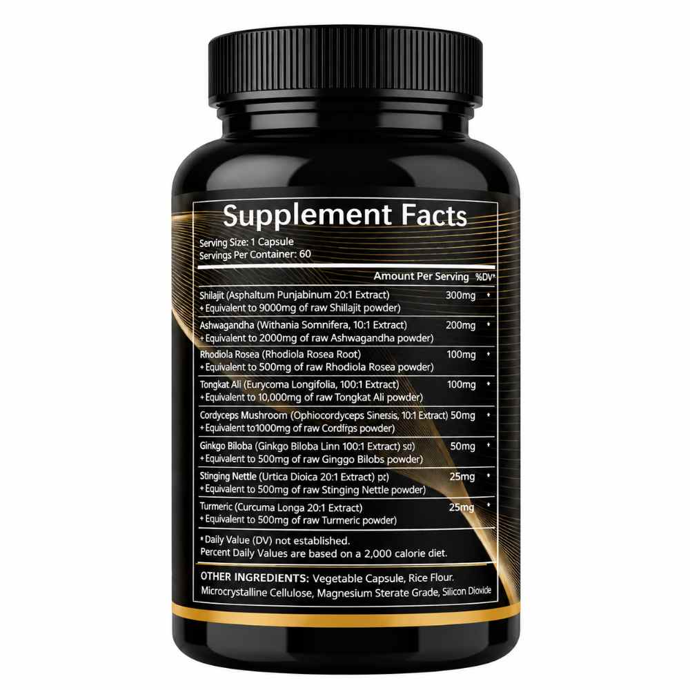 DEZEN Shilajit Capsules 15250mg with Ashwagandha, Ginseng Rhodiola, 60 Count
