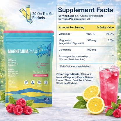 DEZEN Super Calm Magnesium Powder Drink Mix | Raspberry Lemonade | 20 Sachet Each