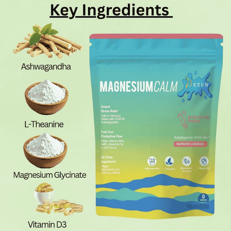 DEZEN Super Calm Magnesium Powder Drink Mix | Raspberry Lemonade | 20 Sachet Each