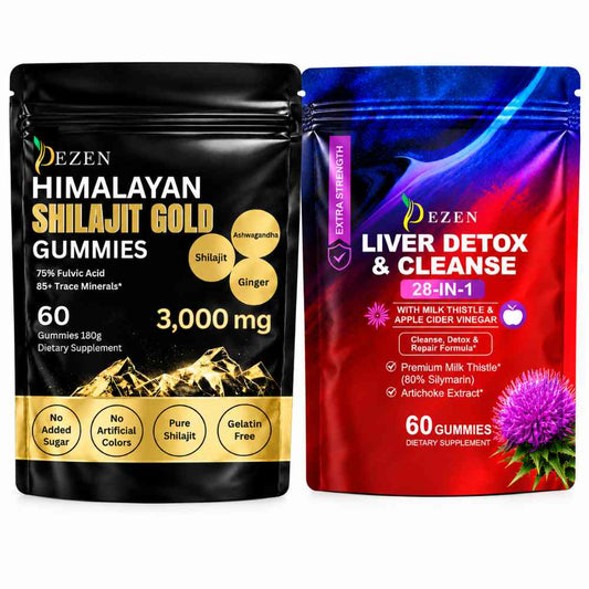 DEZEN Shilajit Gummies and Liver Cleanse Detox Gummies Apple Flavor | Combo Pack