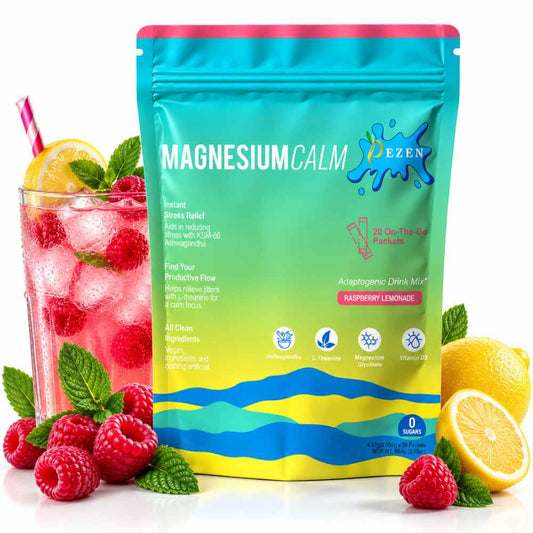 DEZEN Super Calm Magnesium Powder Drink Mix | Raspberry Lemonade | 20 Sachet Each