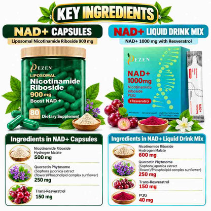 NAD+ Capsules & NAD Liquid Sachet Combo,  Liposomal Nicotinamide Riboside (NR)
