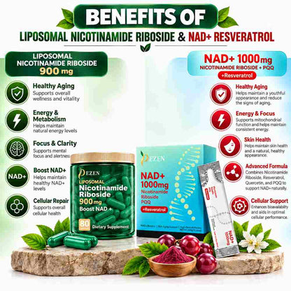 NAD+ Capsules & NAD Liquid Sachet Combo,  Liposomal Nicotinamide Riboside (NR)