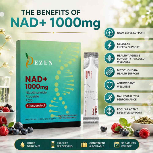 DEZEN NAD+ Liquid Sachet– Nicotinamide Riboside Supplement with Resveratrol, Quercetin & PQQ | 30 Sachets
