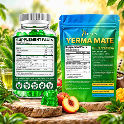 Yerba Mate Tea Powder (Peach Mango) + Green Tea Gummies (Apple) Combo