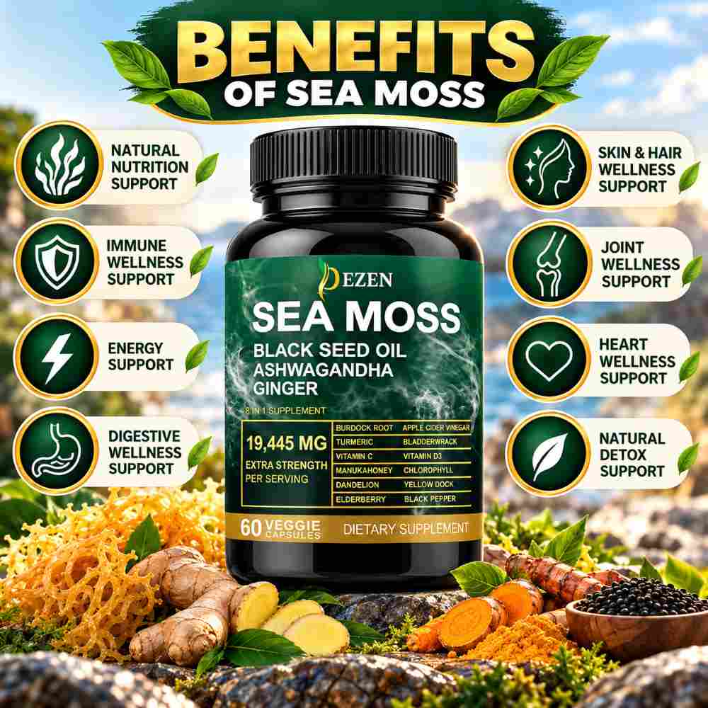 Sea Moss Capsules 19445mg with Black Seed Oil & Ashwagandha, 60 Count