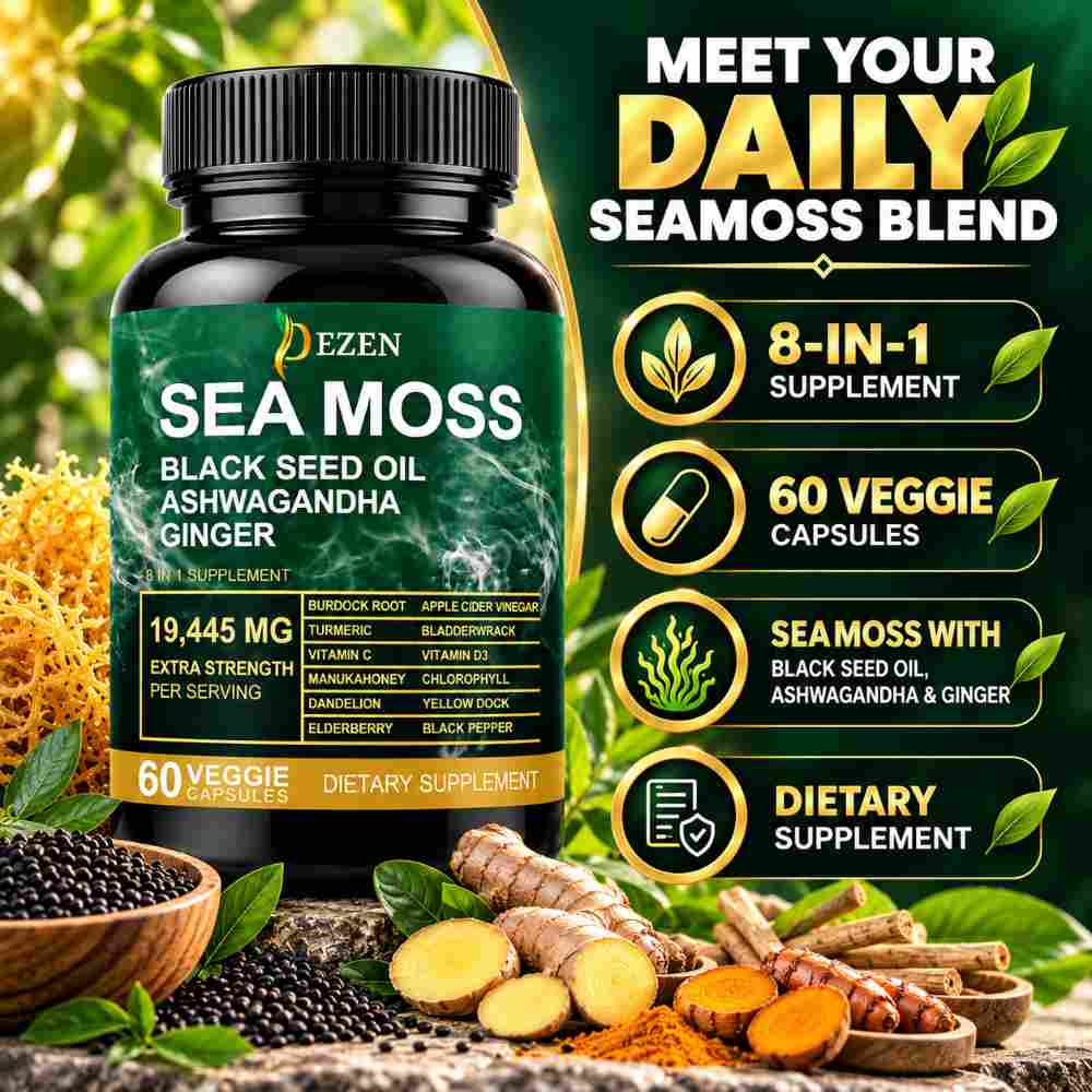 Sea Moss Capsules 19445mg with Black Seed Oil & Ashwagandha, 60 Count