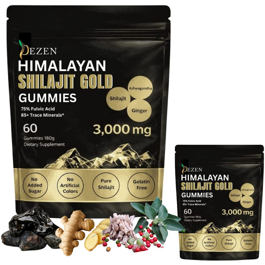 DEZEN Himalayan Shilajit Gold Gummies – 3,000mg Shilajit with Fulvic Acid, Ashwagandha & Ginger