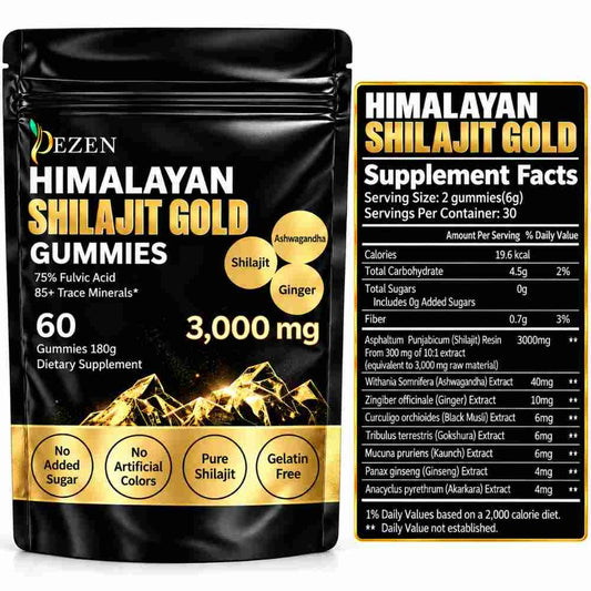 DEZEN Himalayan Shilajit Gold Gummies – 3,000mg Shilajit with Fulvic Acid, Ashwagandha & Ginger