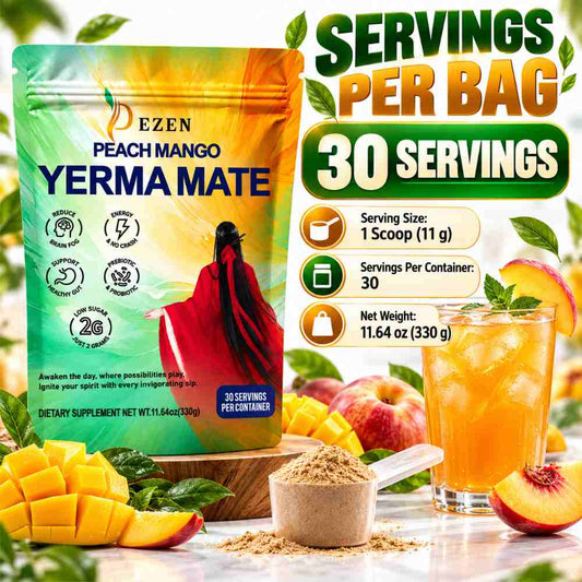 DEZEN Yerba Mate Herbal Tea | Peach Mango Flavor Prebiotics and Probiotics Supplements