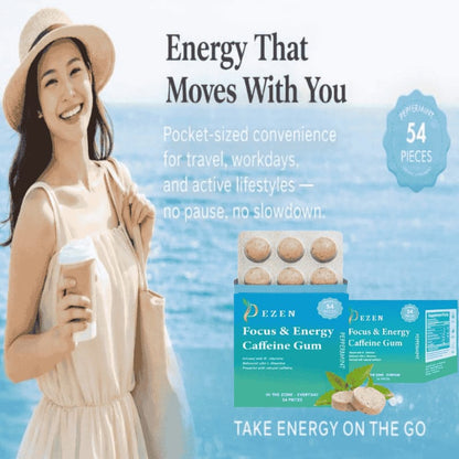 DEZEN Neuro Energy & Focus Gum - Natural Caffeine Gum & Nootropic Energy Supplement with L-Theanine & B Vitamins 54 Pcs in Each