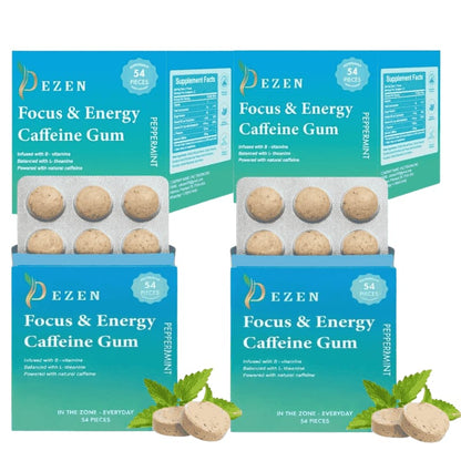 DEZEN Neuro Energy & Focus Gum - Natural Caffeine Gum & Nootropic Energy Supplement with L-Theanine & B Vitamins 54 Pcs in Each