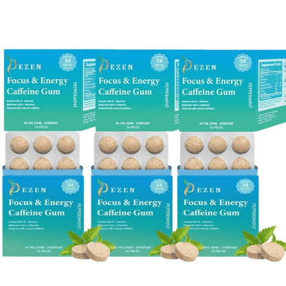 DEZEN Neuro Energy & Focus Gum - Natural Caffeine Gum & Nootropic Energy Supplement with L-Theanine & B Vitamins 54 Pcs in Each