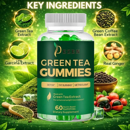 Fat Burner Green Tea Gummies, Metabolism & Energy Support Supplement, Weight Management Gummies