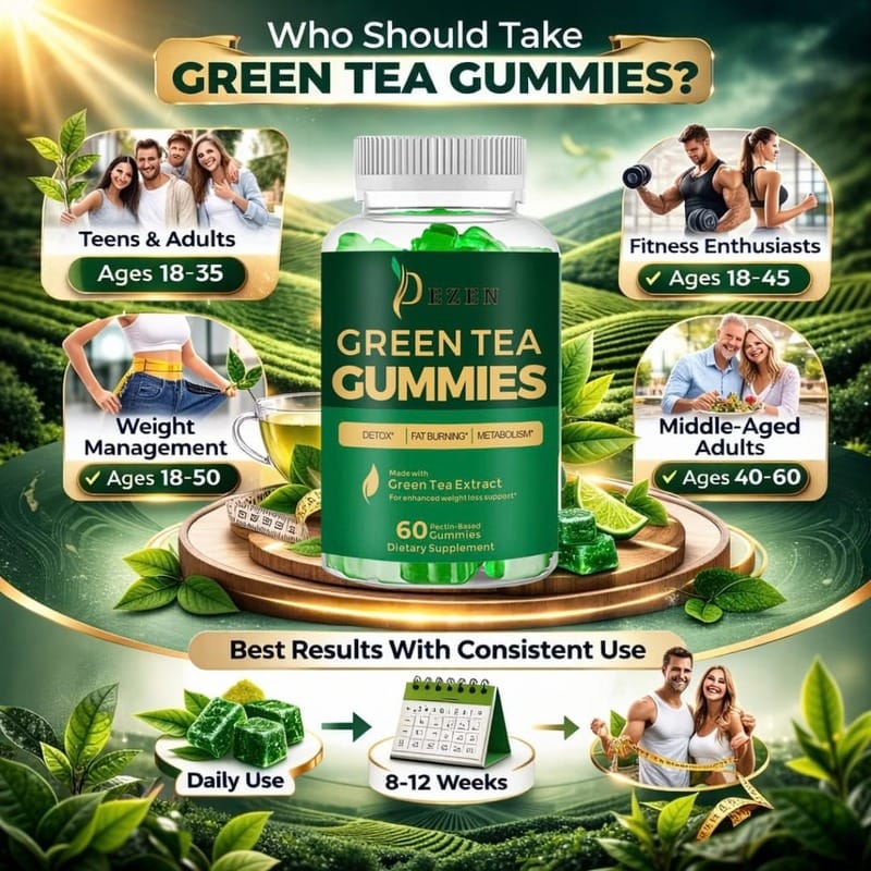Fat Burner Green Tea Gummies, Metabolism & Energy Support Supplement, Weight Management Gummies