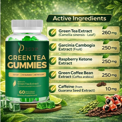 Fat Burner Green Tea Gummies, Metabolism & Energy Support Supplement, Weight Management Gummies