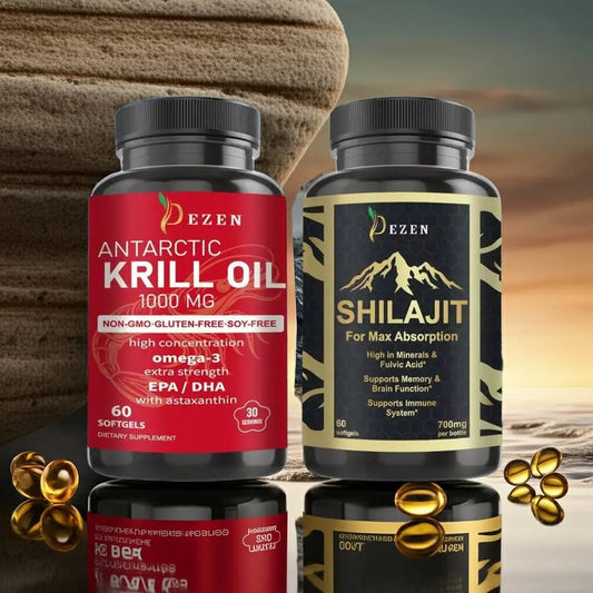 DEZEN Pure Himalayan Shilajit & Krill Oil Softgels with Omega 3 DEZEN