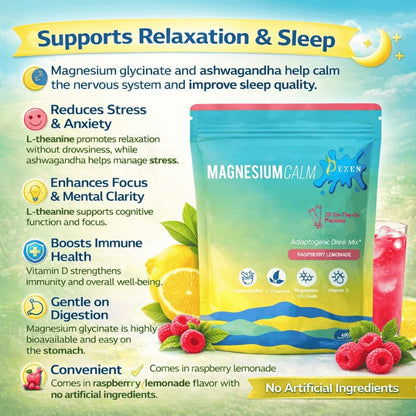 DEZEN Super Calm Magnesium Powder Drink Mix | Raspberry Lemonade | 20 Sachet Each