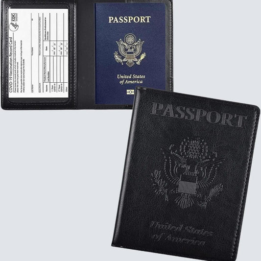DEZEN Passport Holder with Vaccine Card Holder, PU Leather, Waterproof