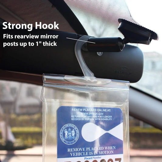 Car Handicap Placard Holders for Disable Persons, Clear Plastic with Large Hook, (10.6" × 5")