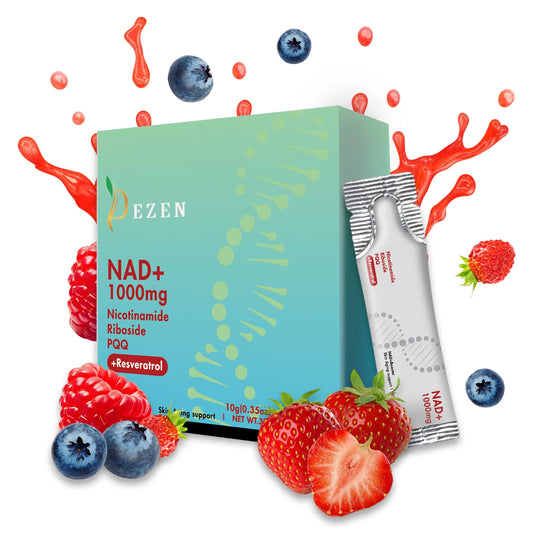 DEZEN NAD+ Nicotinamide Riboside Resveratrol Supplements Liquid Sachets – Anti-Aging, Energy & Focus Support, 30 Berry-Flavored Pcs