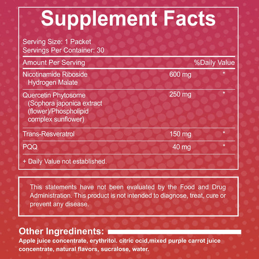 DEZEN NAD+ Nicotinamide Riboside Resveratrol Supplements Liquid Sachets – Anti-Aging, Energy & Focus Support, 30 Berry-Flavored Pcs