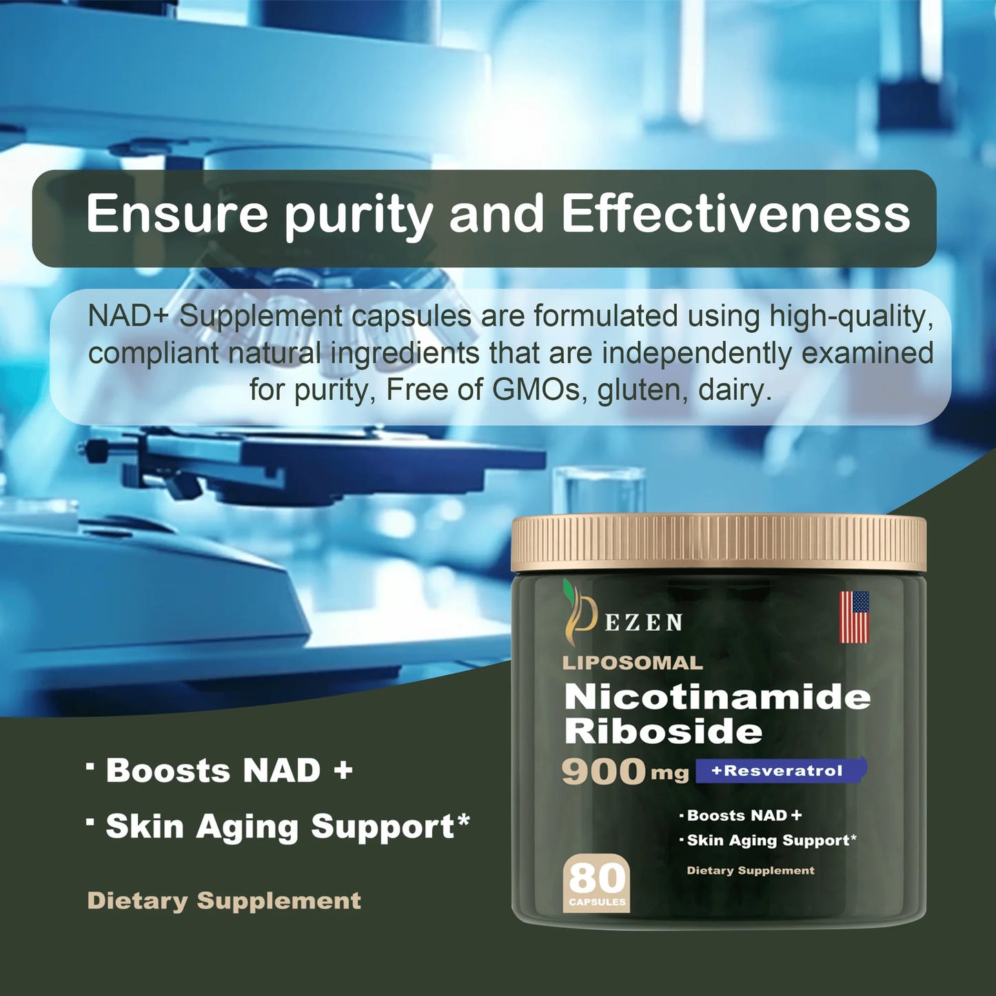 DEZEN NAD+  Supplements Alternative, Liposomal Nicotinamide Riboside/Resveratrol for Anti-Aging, Focus & Energy, 80 Capsules Each