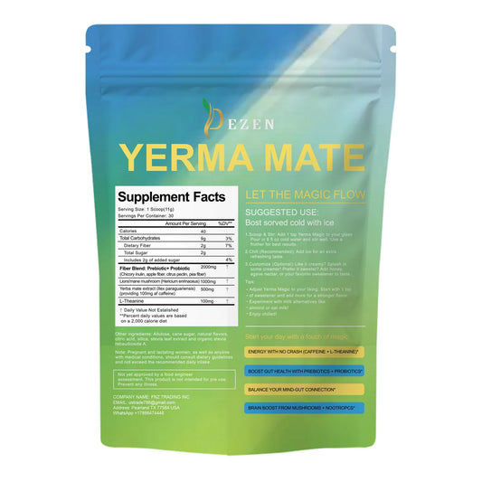 DEZEN Yerba Mate Instant Tea with Probiotics Supplements for Boost Energy, Focus and Gut Health Support, Peach Mango, 30 Servings, 11.64 Ounce